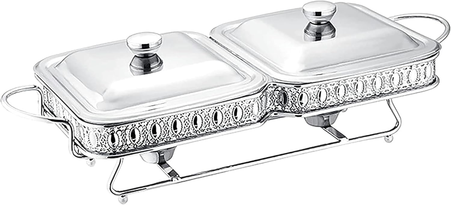 Food Warmer for Parties Buffets, Food Warming Tray 3.6 Qt Stainless Steel Chafing Dish Square Buffet Catering Warmer SetFood Pan, Lid, Solid Stand and Fuel Ho,Gold