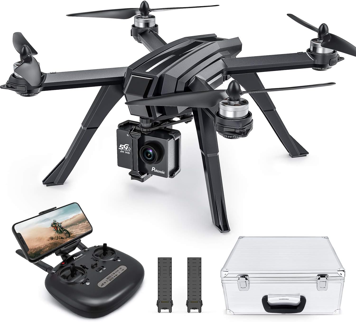 Potensic D85 FPV Drone with 2K Camera for Adult with Brushless Motor, 5G WiFi Live Video, RC Quadcopter for Beginner, GPS Return Home, Follow Me, Carry Case with 2 Batteries, 40 Min Long Flight Time