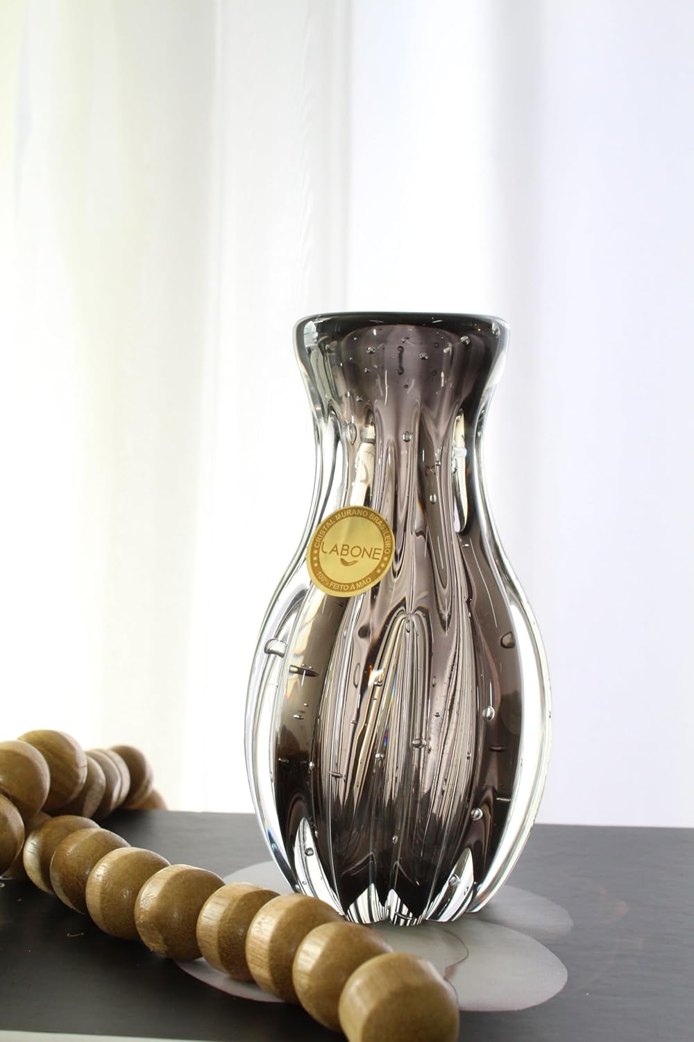 Blown Glass Vase, Model Sorrento (Black) | Hand-Blown Murano-Style Brazilian Art Glass Centerpiece | Elegant Home or Office Decor | Wedding Gift Table Display | by Cristais Labone