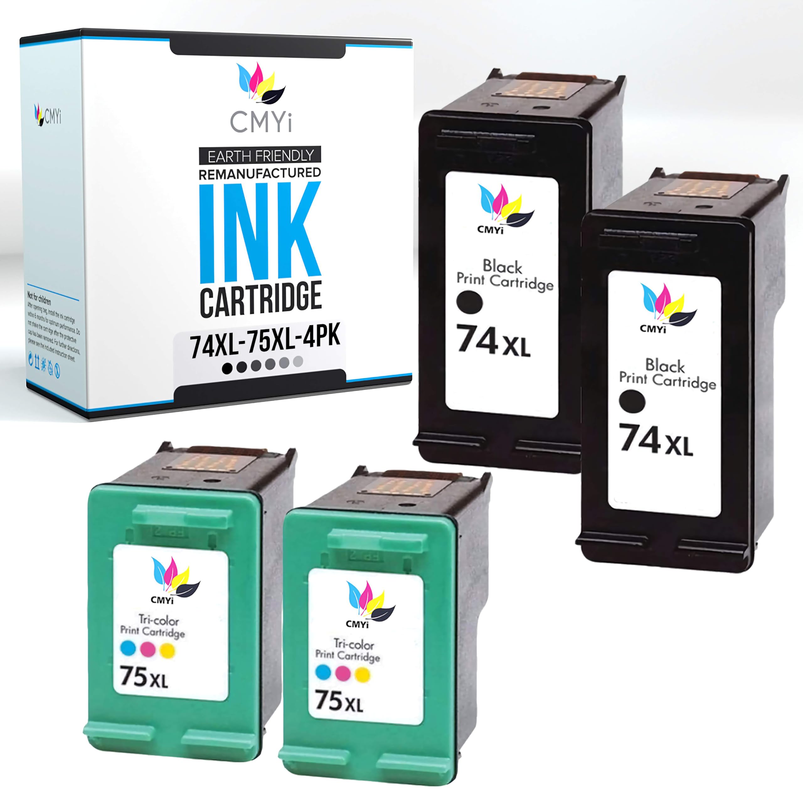 CMYi 74XL 75XL Replacement Combo Pack Ink Cartridges for HP PhotoSmart C4485, C4488, C4493, C4494, C4500, C4524, C4540, C4550, C4575XL, C4580, C4583,