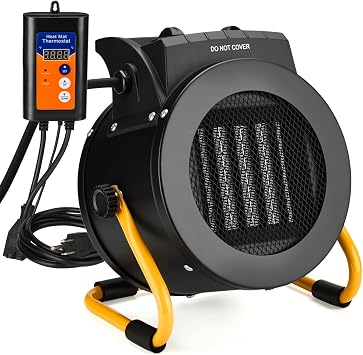 Greenhouse Heater with Thermostat, Outdoor Heaters for Patio, 3 Modes for PTC Ceramic Fast Heating, Overheat Protection, IPX4 Waterproof for Greenhouse, Grow Tents, Patio, Yellow-Black