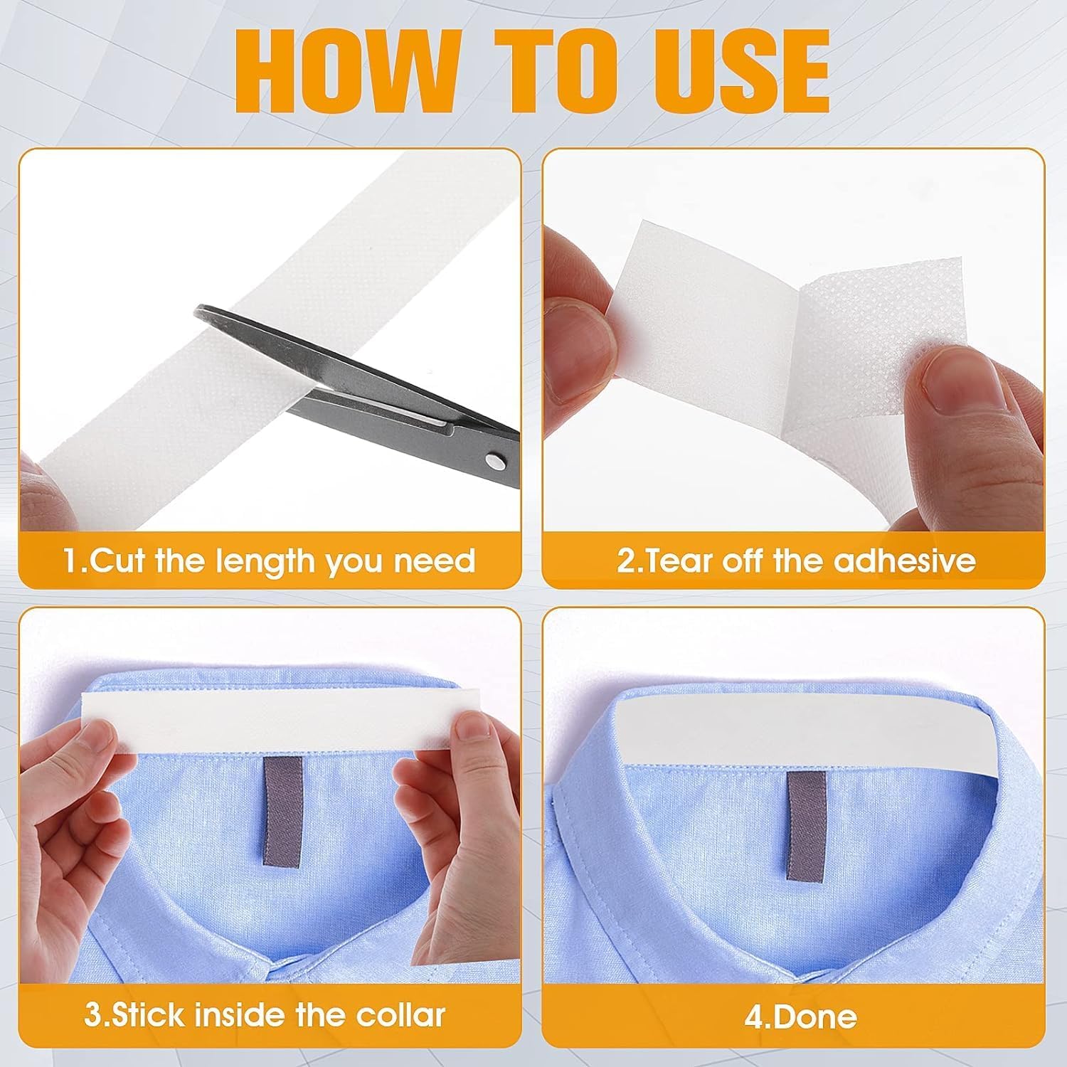 RIDHMIN Collar Protector Sweat Pads, Self-Adhesive Shirt Neck Liner, Invisible Protector, Anti-Sweat Neck Pad, Collar Sticker with Measuring Tape for Clothing & Body (White) 2