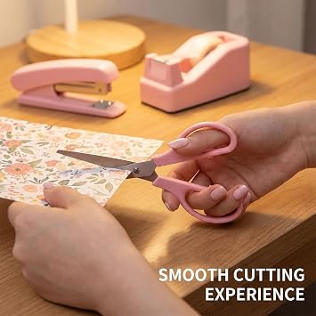 Office Supplies Set, 14 Pink Desk Accessories, Includes Stapler,Tape Dispenser Set,Staple Remover, Staples, Clips, Scissor and Tabs,ruler,Sticky Notes Accessories for Students, Coworkers, office(Pink)