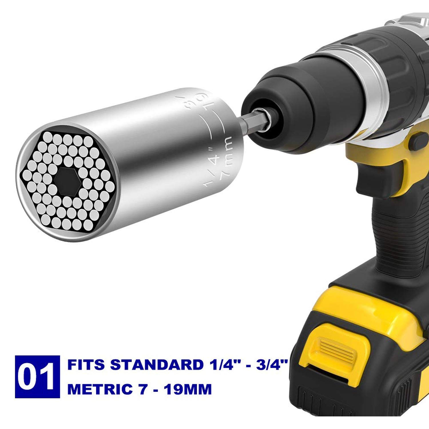 Sinwind Llave De Vaso Universal 7-19 Mm Con Adaptador Para Taladro – Acero Cromo-Vanadio Multifunción Para Reparaciones De Coches