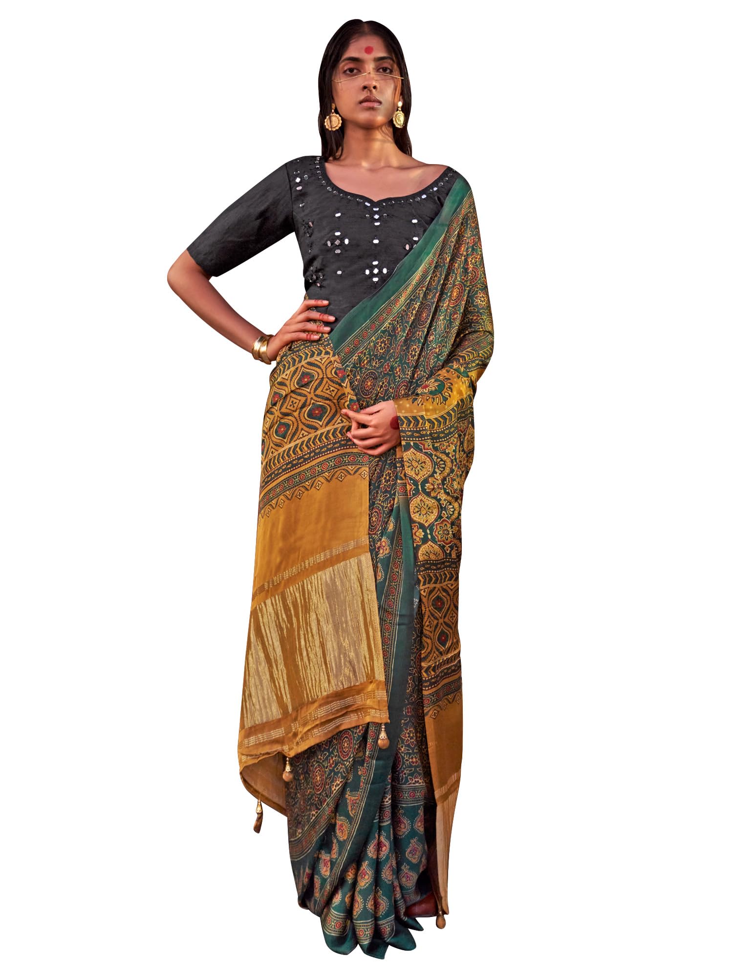 Women's Multicolor Viscose Silk Ajrak Printed Saree With Unstitched Blouse (JOGAN101_HS_Parent)-image-41