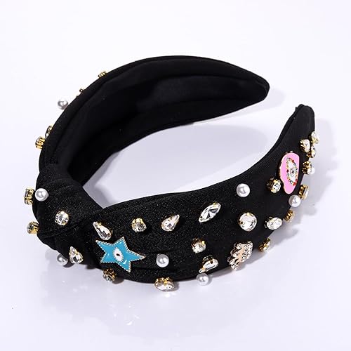 Miniatura 4 de boderier Diadema anudada para mujer, diadema de mal de ojo, perla de cristal, estrella de corazón, corona de corazón, diadema ancha adornada,