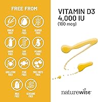 Vista 9 de NatureWise Vitamina D3 4000ui (100 mcg) Suministro de 30 Días para Apoyo Inmunológico, Función Muscular Saludable y Salud Ósea - Sin GMO, Sin Gluten