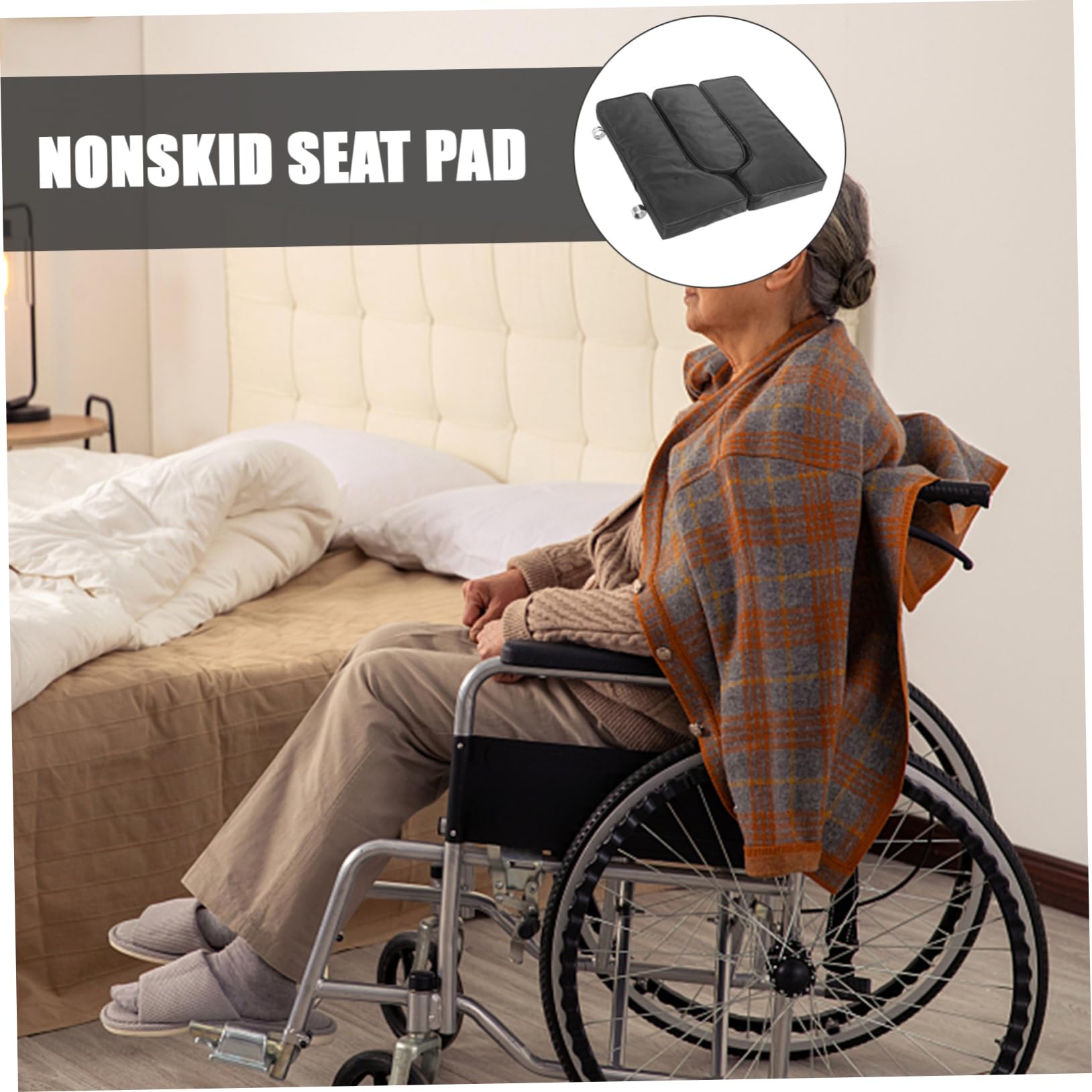 Almohadilla de Asiento para Silla de Ruedas Negra de Esponja y Cuero | Transpirable y Portátil, Repuesto Flexible para Uso Diario, Diseño Cómodo para Usuarios de Silla de Ruedas