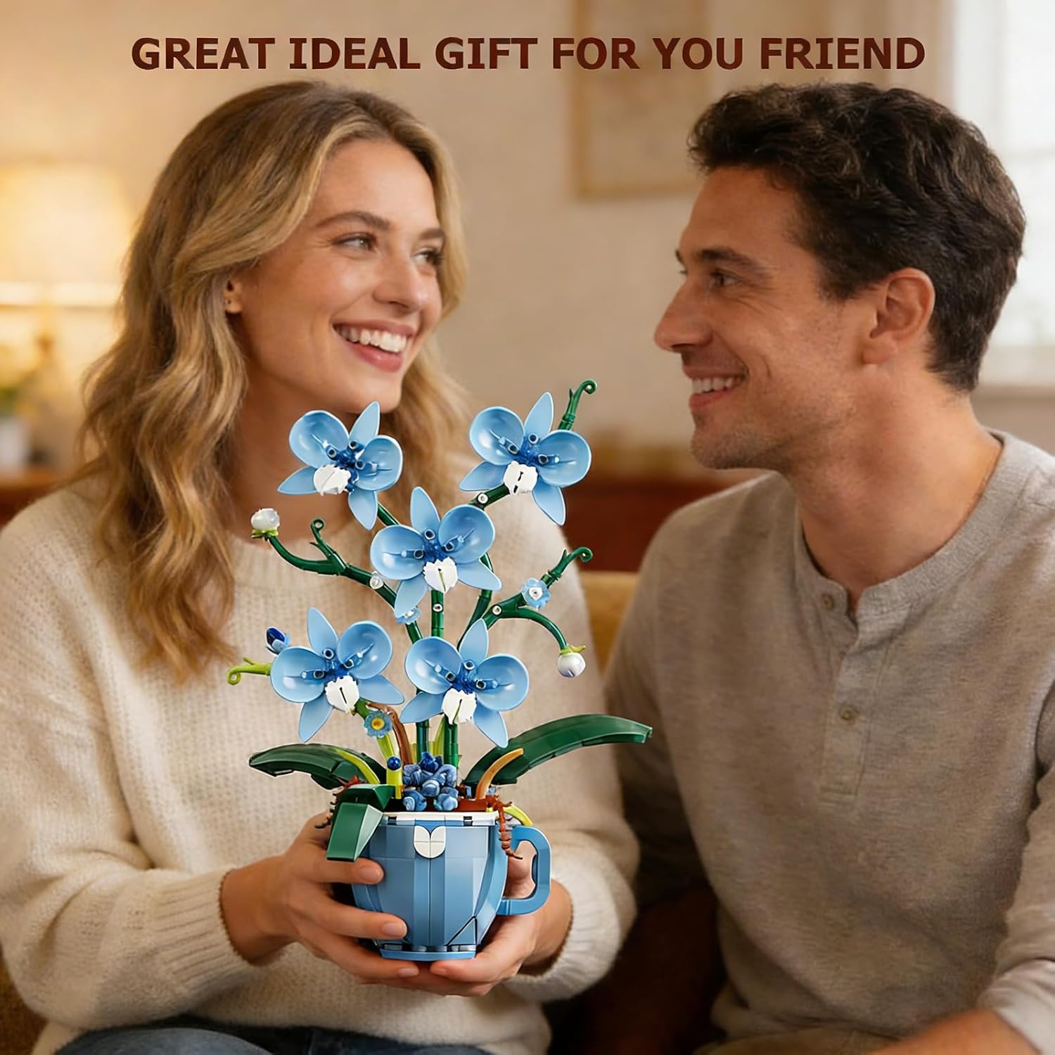 Orchid Flower Building Blocks Set, 567 PCS Botanical Collection Artificial Plant Model Kit, DIY Building Toy for Adults, Home Office Decor, Best Gifts for Women Mom Girls (Blue)