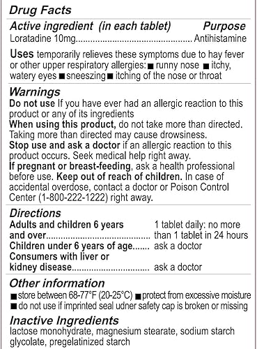 Miniatura 7 de Alivio de la alergia, loratadina 10 mg, 180 tabletas  24 horas antihistamínico antihistamínico antisomnoliento