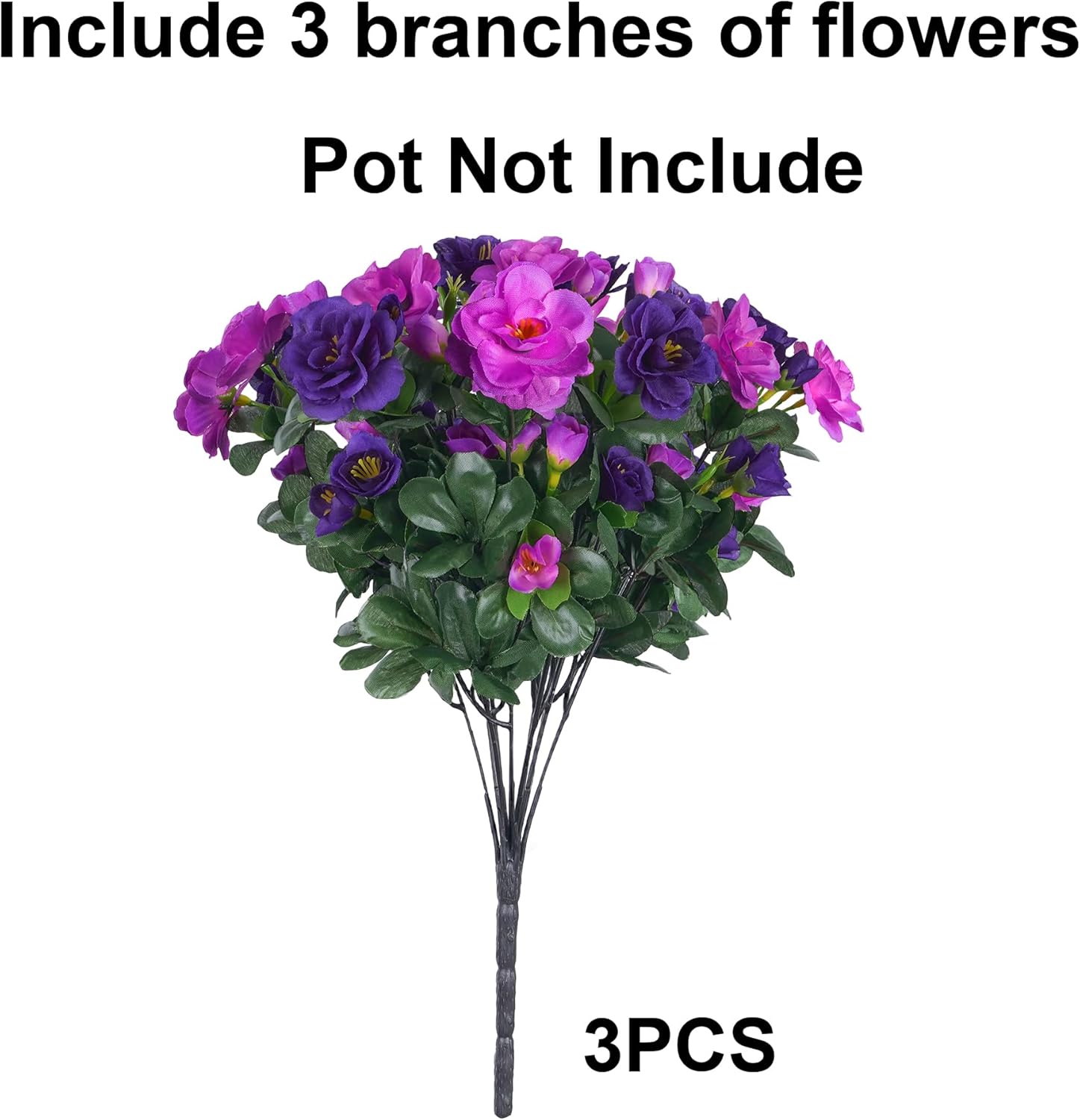 Artificial Fake Outdoor Flowers Plants, Faux Silk Camellia Bundles UV Resistant No Fade Realistic for Planter Pot Outside Porch Patio Balcony Garden Yard Home Decor, 3 Large Bundles (Purple+Fuchsia)