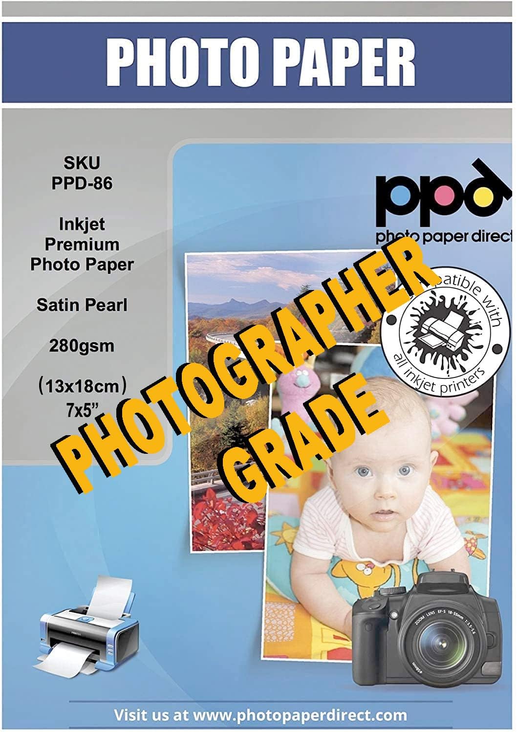 PPD Inkjet Satin Luster Super Premium Photo Paper 5x7 Inch 68lbs 255gsm 10.5mil x100Sheets (PPD086-100)