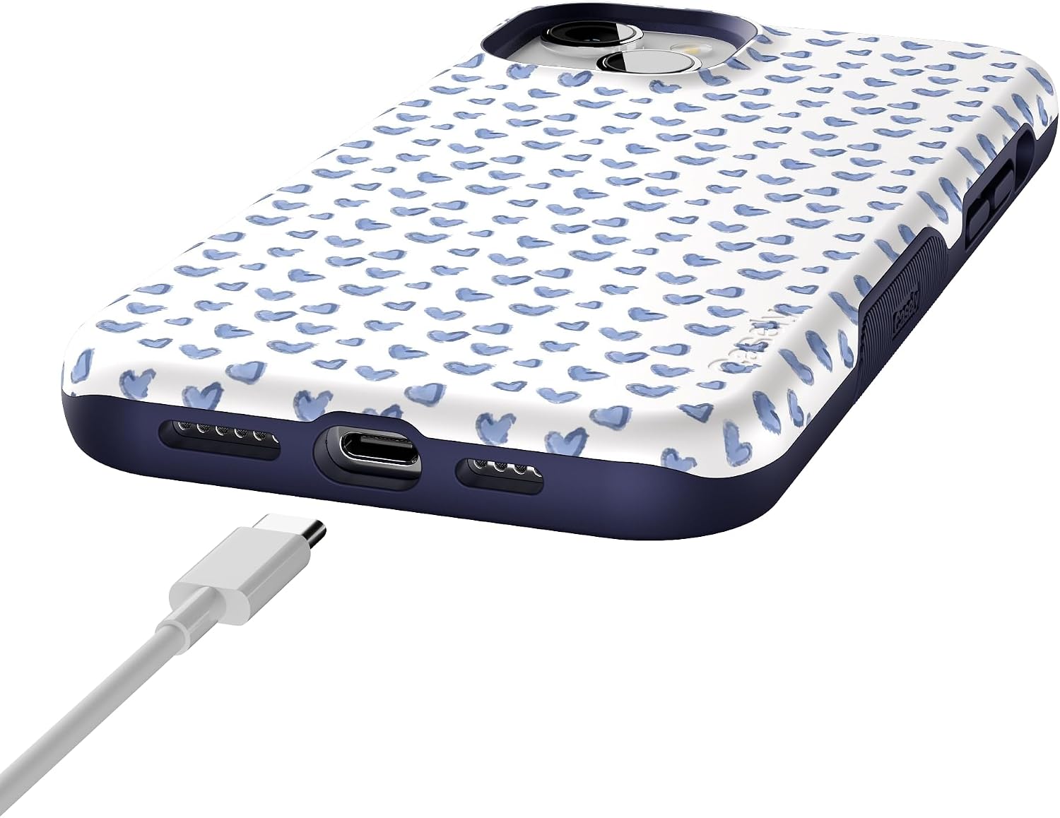 Casely iPhone 15 Plus Case | Lovebug | Blue Hearts | Bold Protective Design | Compatible with MagSafe
