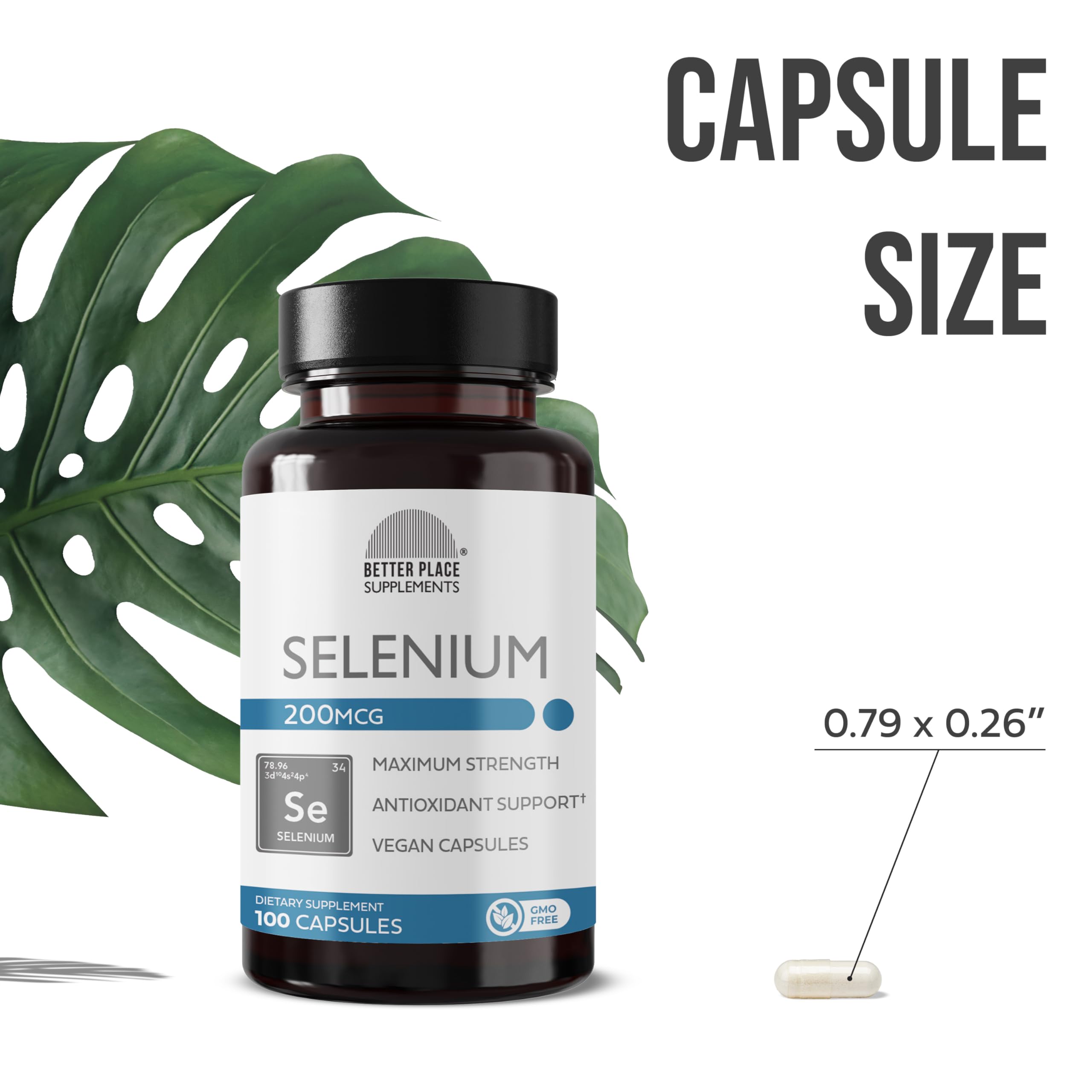 Better Place Supplements Selenium, 200mcg - 100 Vegetarian Capsules | Supports Immune System & Healthy Cellular Function (1) — Amazon image 3