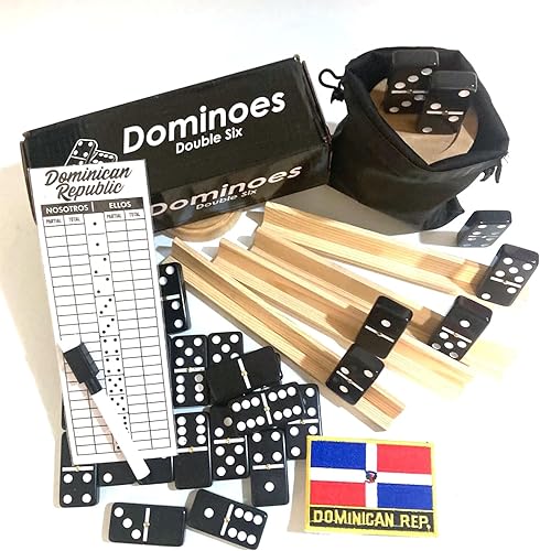 Miniatura 8 de Juego de dominó doble negro con bandera de República Dominicana Domino de gran tamaño