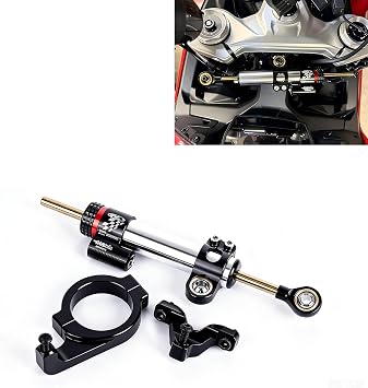 Motorcycle Steering Damper Stabilizer for Ducati Panigale V2 2025 B Set | Panigale V2 Steering Stabilizer Adjustable | Aluminum Speed-Sensing Damper Bracket Kit | Bolt-On Installation