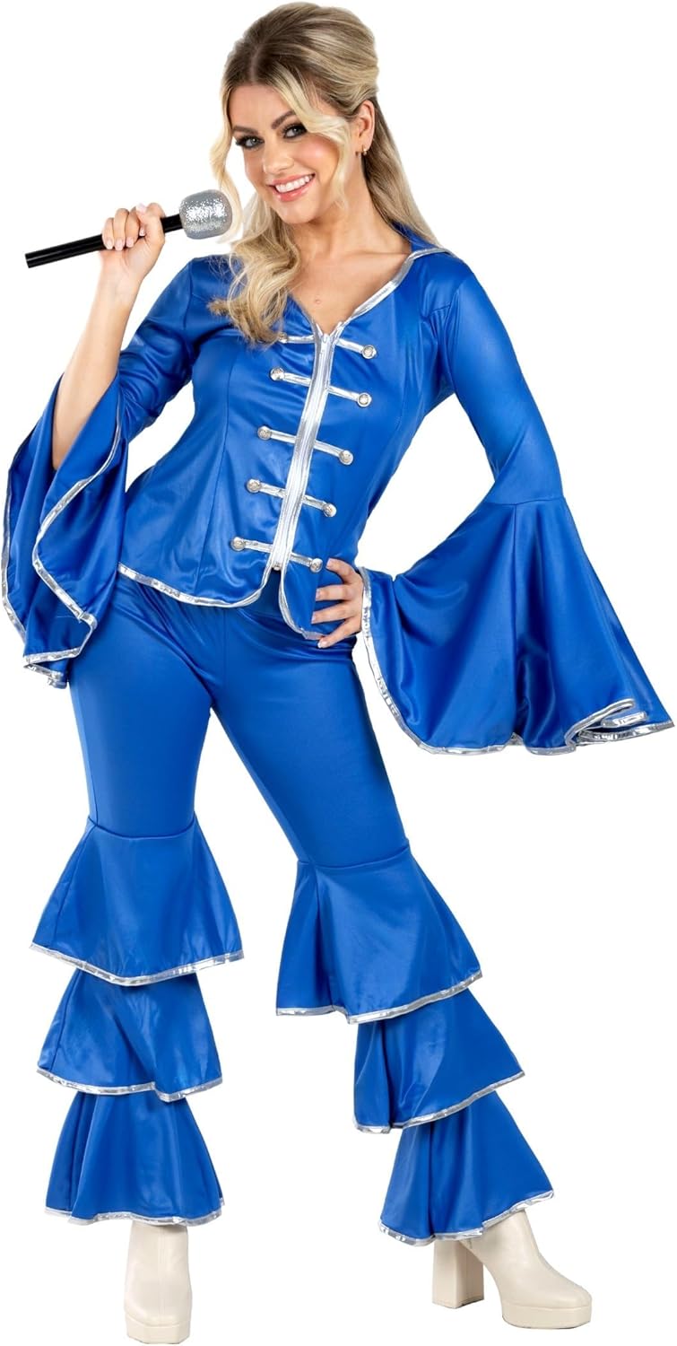 fun shack 70 Disco Costumes for Women Blue Flares, Womens Disco Costumes, Retro Dance Outfit for Parties