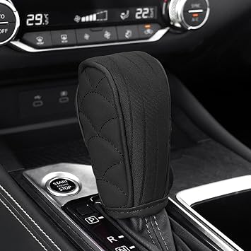 Leather Car Gear Shift Knob Cover,Patchwork Design with Embroidery,Upgraded Anti-Slip Stick Shift Knob Cover,Breathable Gear Stick Protector,Universal Shifter Covers for Cars,Trucks,SUVs Black