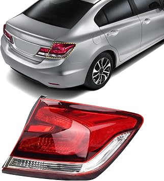 Tail Light Compatible with 2013 2014 2015 Honda Civic Sedan Replacement for 33500-TR0-A51 HO2805102 Rear Outer Brake Taillight Tail Lamp Right Passenger Side