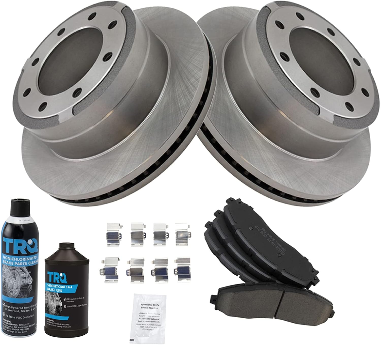 TRQ Rear Brake Pad & Rotor Kit Brake Chemical Kit Brake Pads Brake Rotor Ceramic Compatible with 2013-2019 Ford F-250 Super Duty F-350 Super Duty