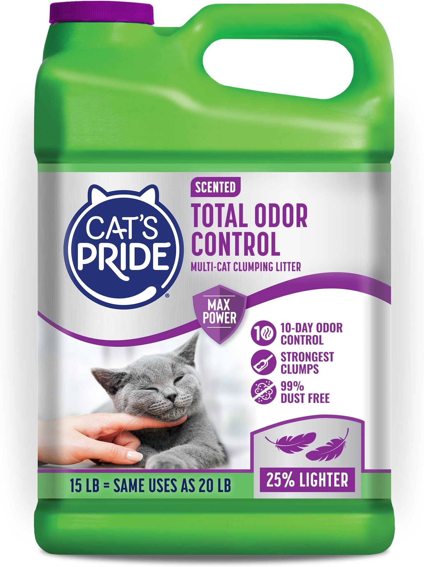 Max Power: Total Odor Control - Up to 10 Days of Powerful Odor Control - Strong Clumping - 99% Dust Free - Multi-Cat Litter, Scented, 15 Pounds