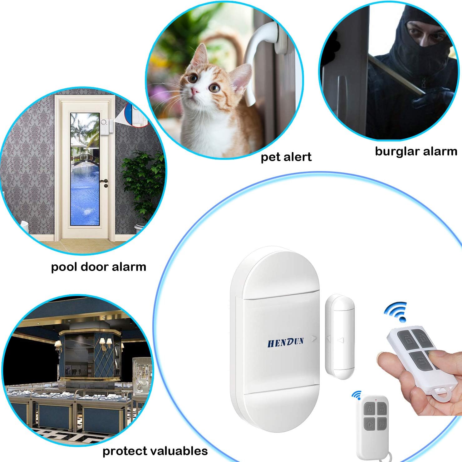 HENDUN Door Alarm for Home with Remote, 130dB Wireless Windows Security Sensor Alarm, Door Bell Chimes for Pool, Kids Safety, Sliding,(pack2)