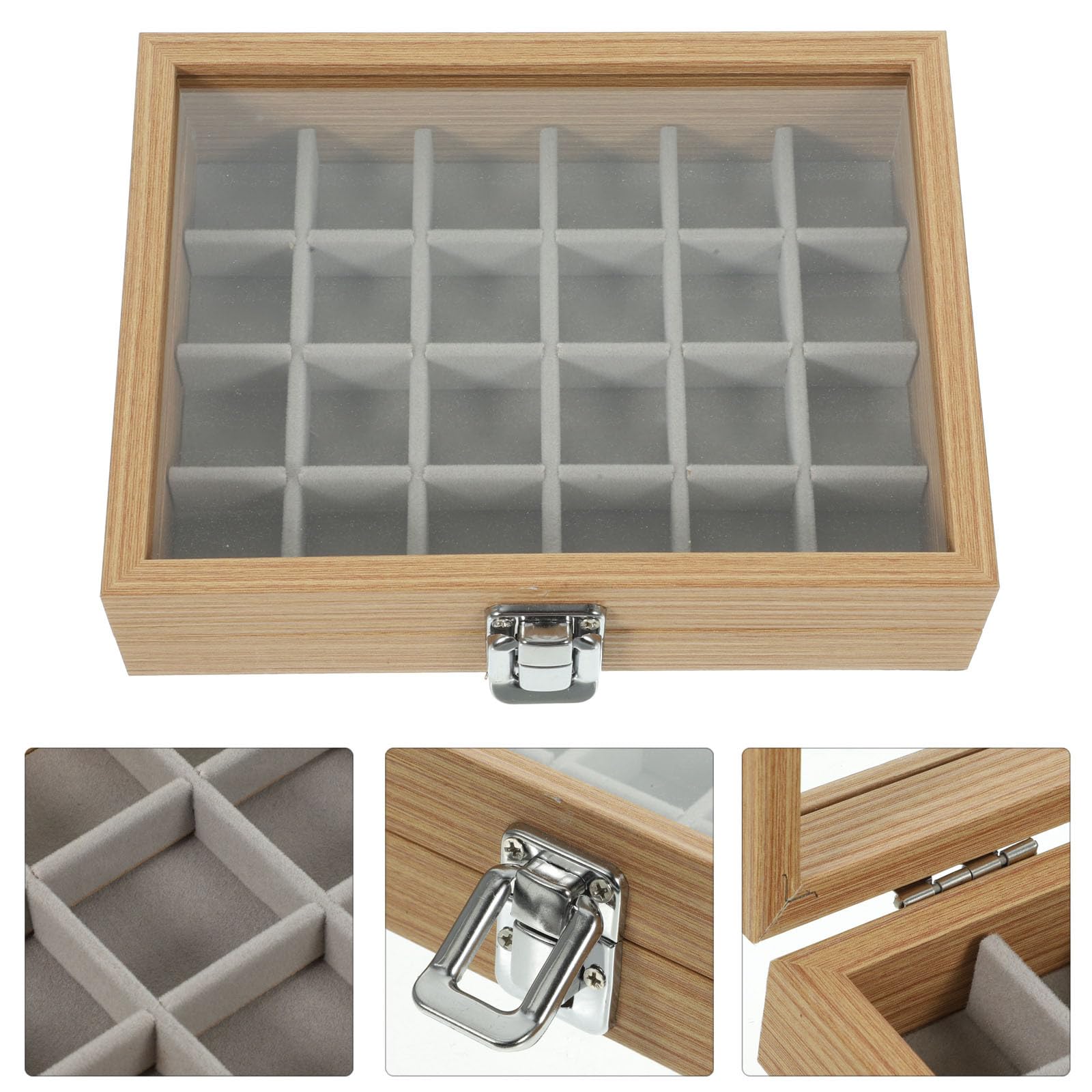 Boîte à Bijoux Bois à Compartiments avec Couvercle Transparent Organiseur de Rangement Compact et Résistant pour Bracelets Colliers Bagues et Montres Boîte Esthétique