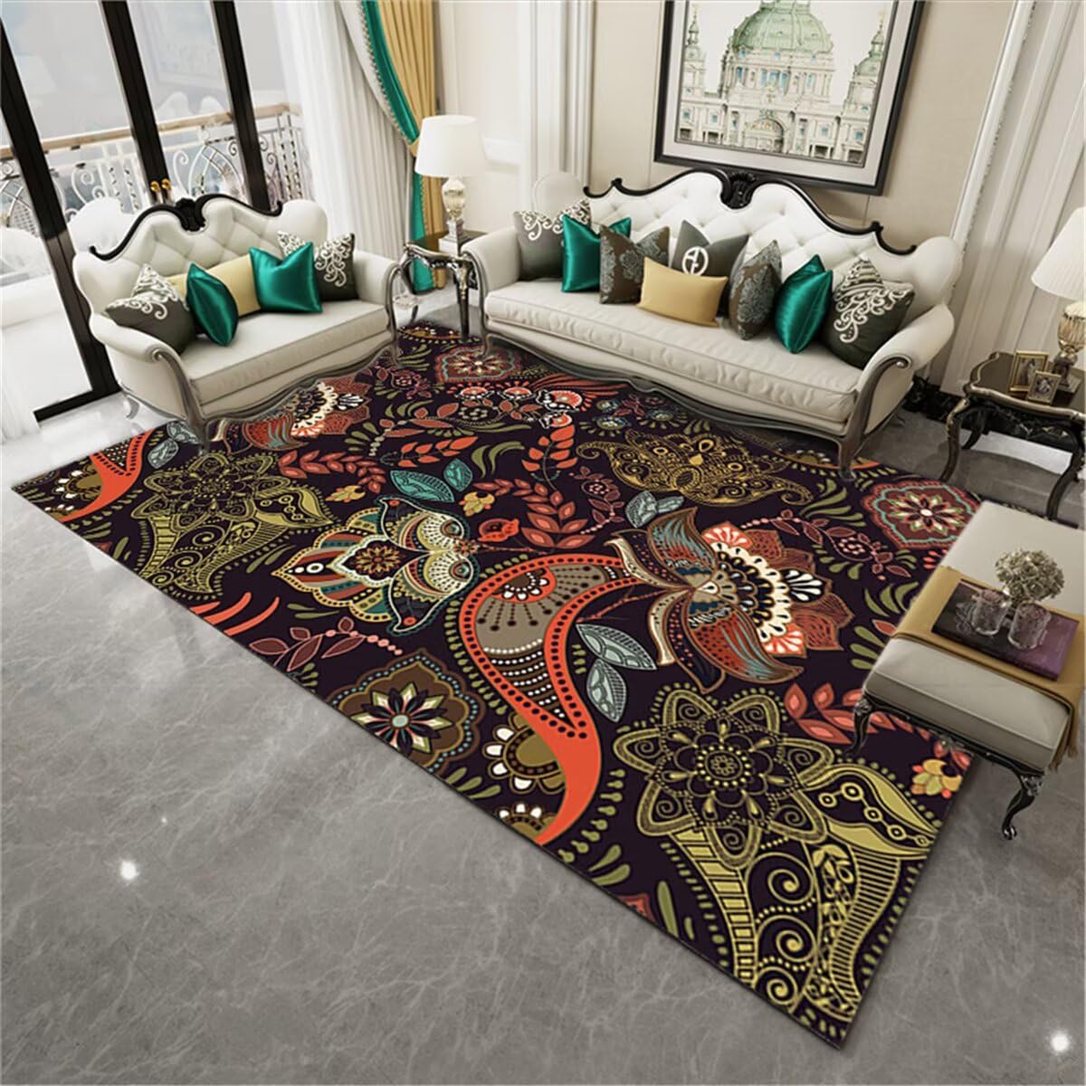 Deco chambre ado garcon tapis grand format floral multicolore