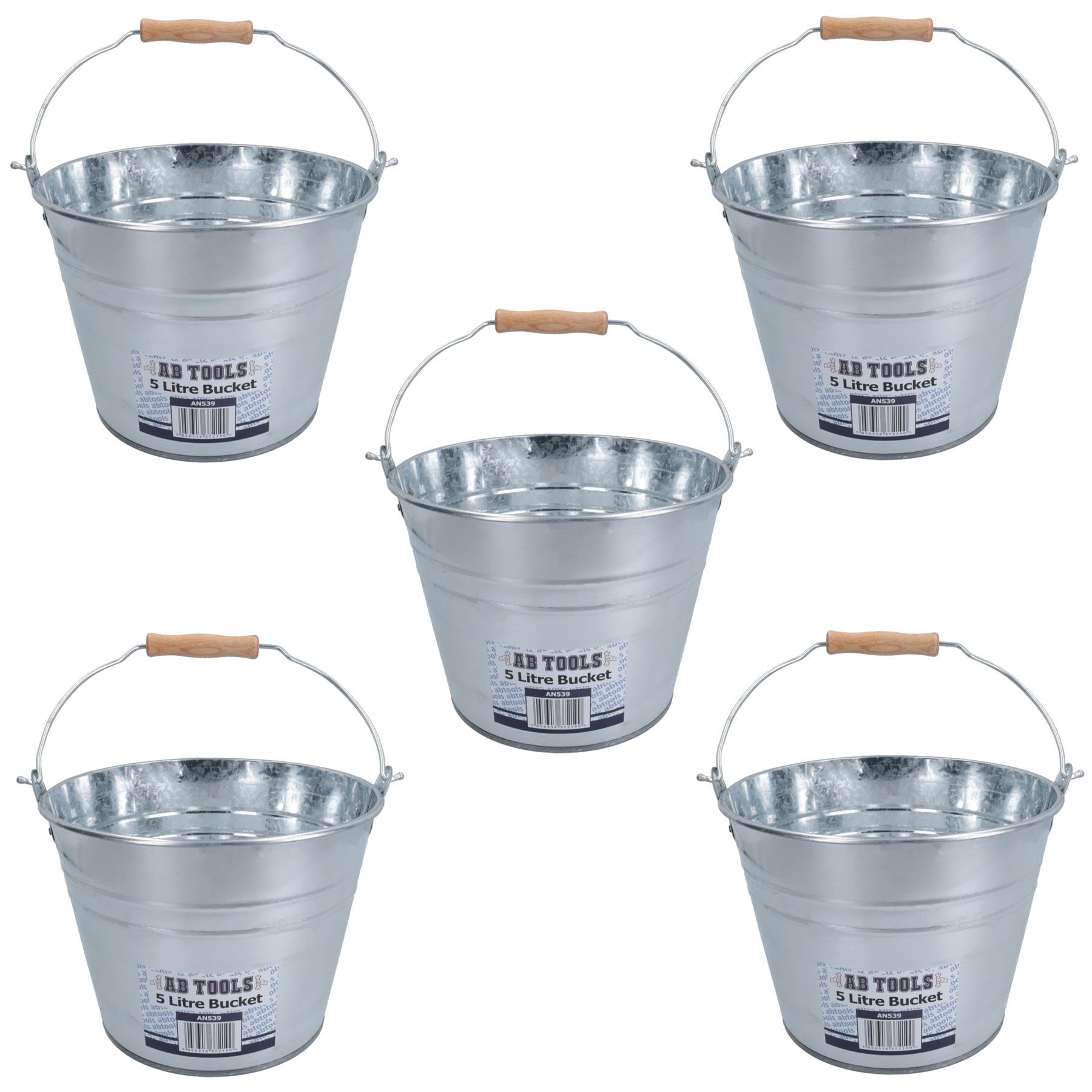 Ab Tools Silver 5L Galvanised Steel Metal Bucket Pail Water Coal Greenhouse Garden Plants 5Pk