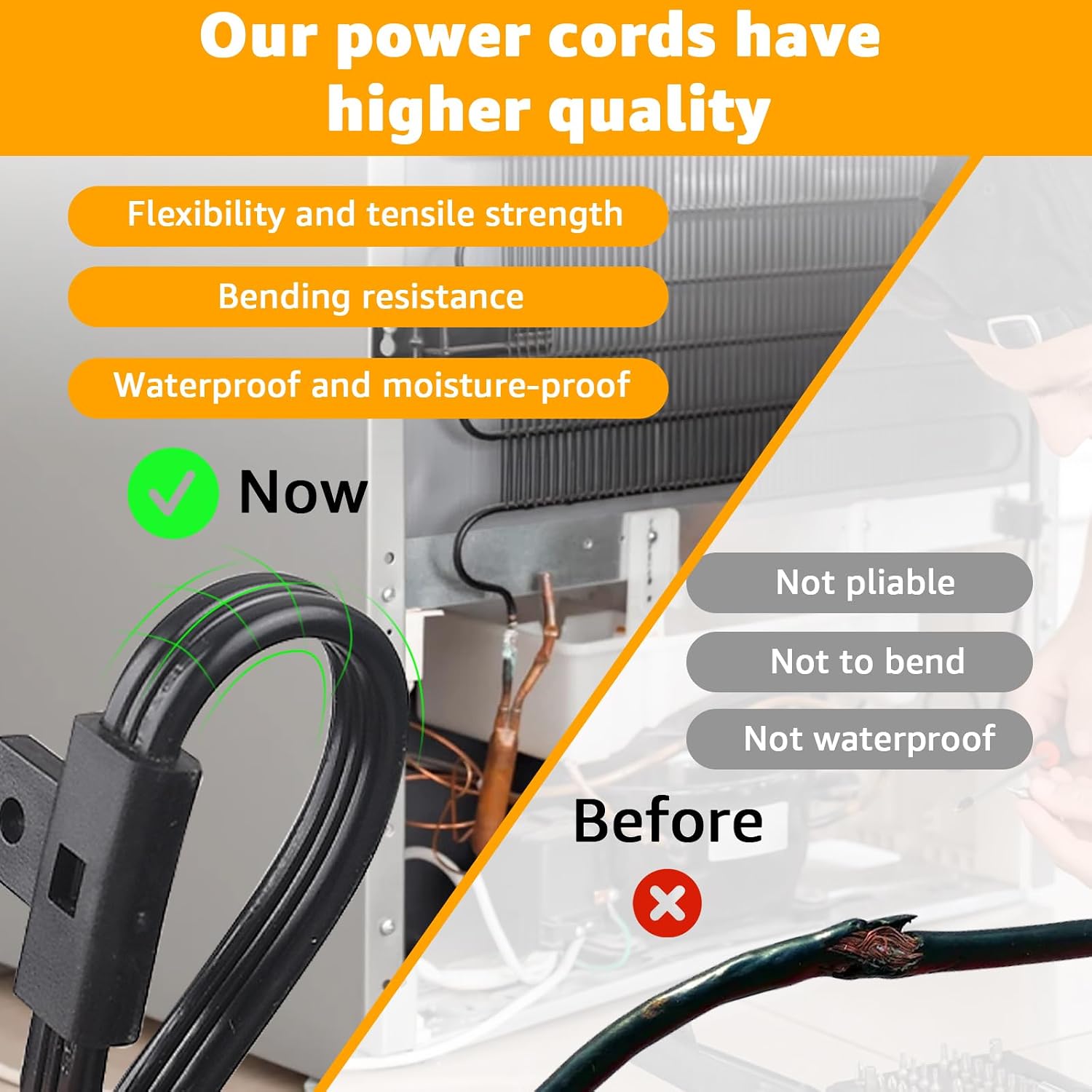 Upgraded Refrigerator Power Cord 3903-001003 3903-000519 - Compatible with Samsung RH29H8000SR/AA-00, RF261BEAEWW/AA-01 etc - Replacement Fridge Cord for Models 3903-000786, 3903-001013, 3903-000796
