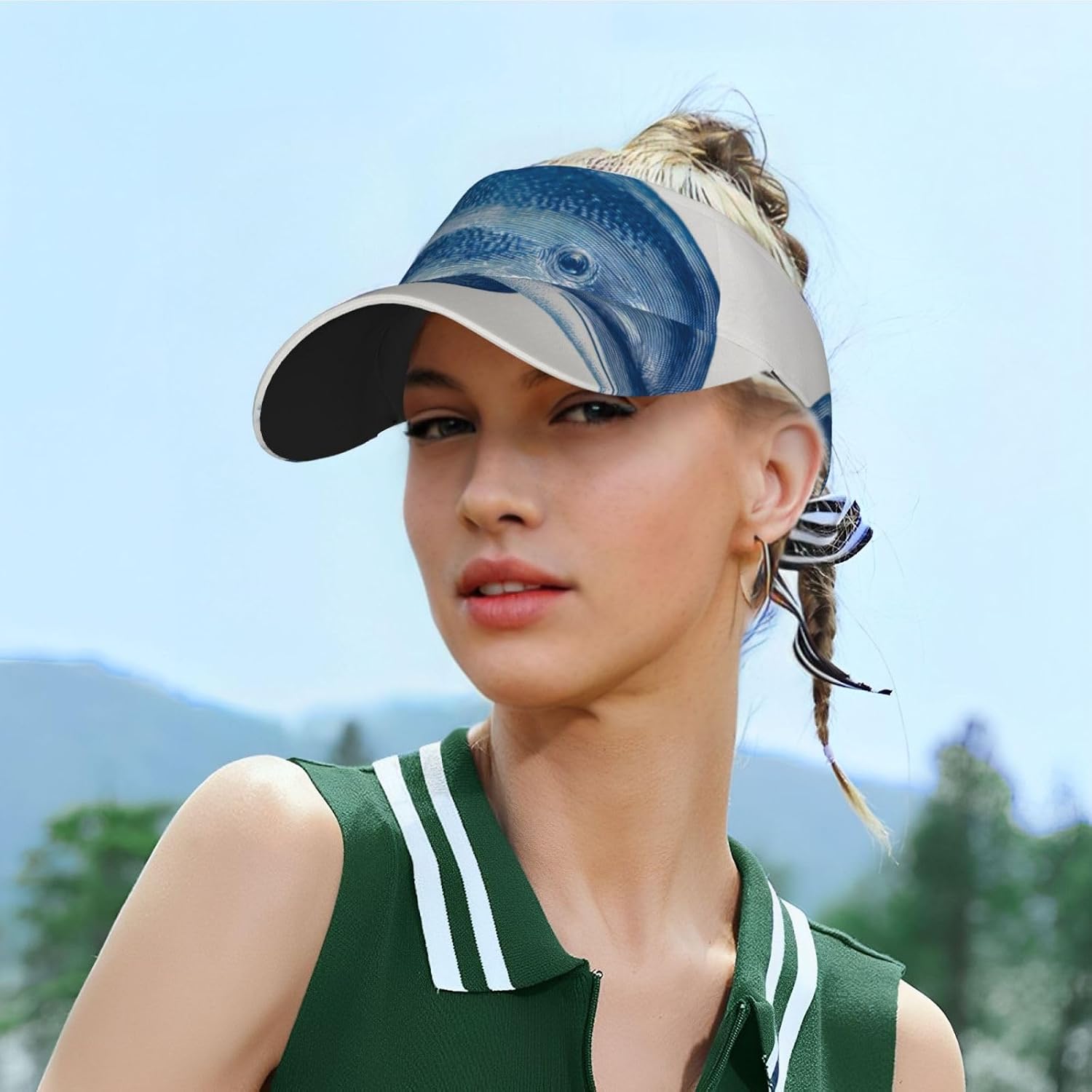 (Dolphin) Adult Sun Visor Hat Adjustable Open Top Sports Cap Breathable for Men Women Beach Vacation Essentials Black