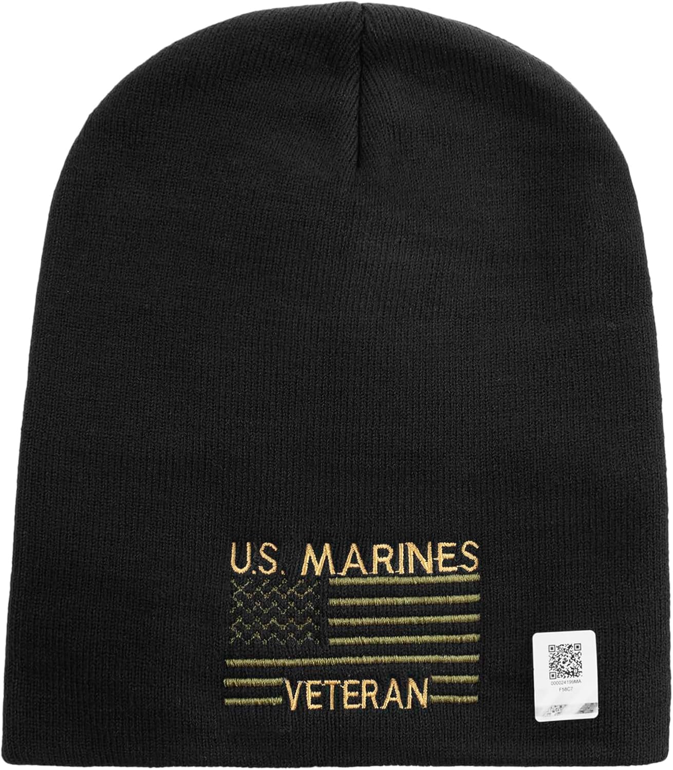 US Marine Veteran Flag Symbol Embroidered 8 Inch Short Beanie Made in USA