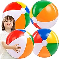 JOYIN 4-Pack 20" Rainbow Beach Balls - Durable Inflatable Pool Toys for Kids Adults, Beach Party Luau Summer Water Games & Birthday Favors