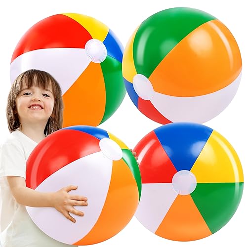 JOYIN 4-Pack 20" Beach Balls - Large Rainbow Beach Ball