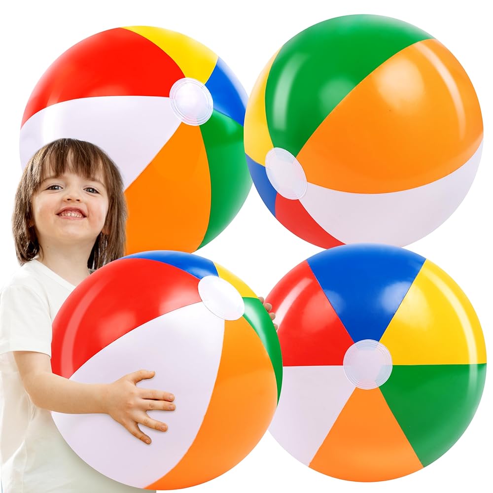 JOYIN 4-Pack 20 Beach Balls - Large Rainbow Beach Ball Inflatable Pool Toys for Party Supplies Decorations, Adults Kids Birthday Luau Summer Beach Water Games Beachball Party Favors