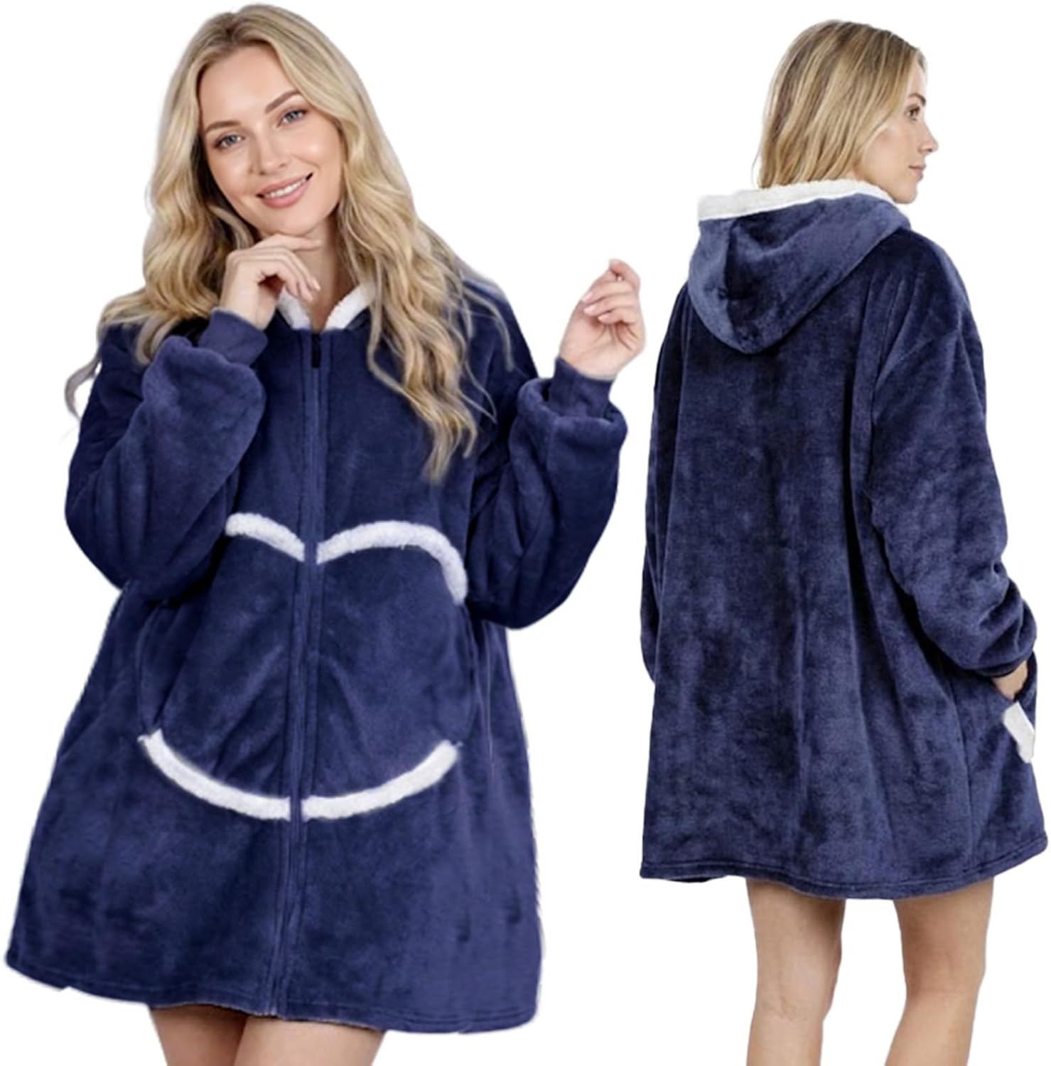 Oversized Wearab Blanket Hoodie, Cozy Flannel Blanket with Sleeves and Zipper for Women, Mens, Teens