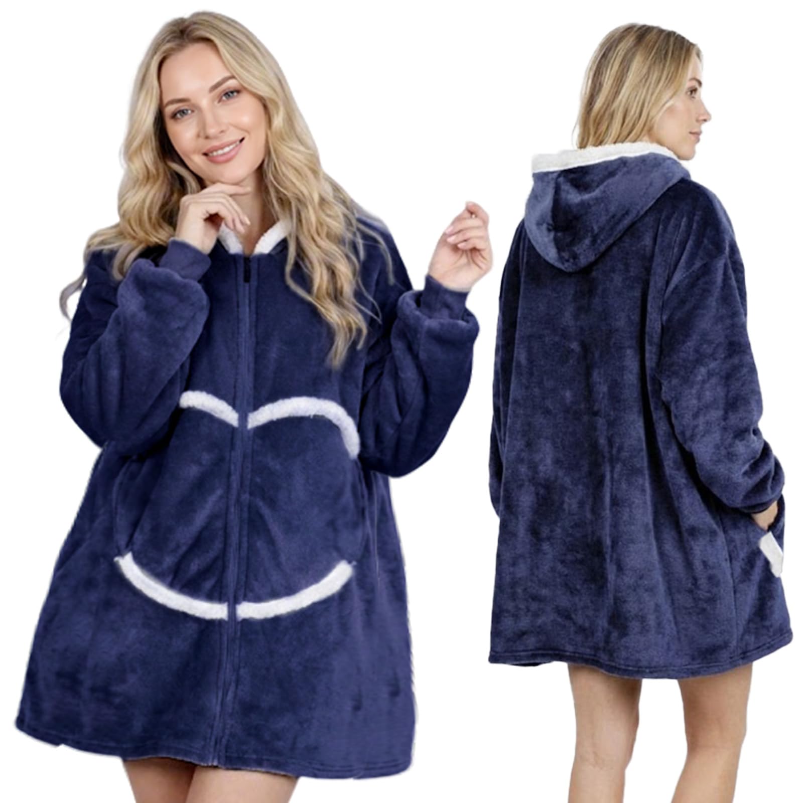 Oversized Wearab Blanket Hoodie, Cozy Flannel Blanket with Sleeves and Zipper for Women, Mens, Teens