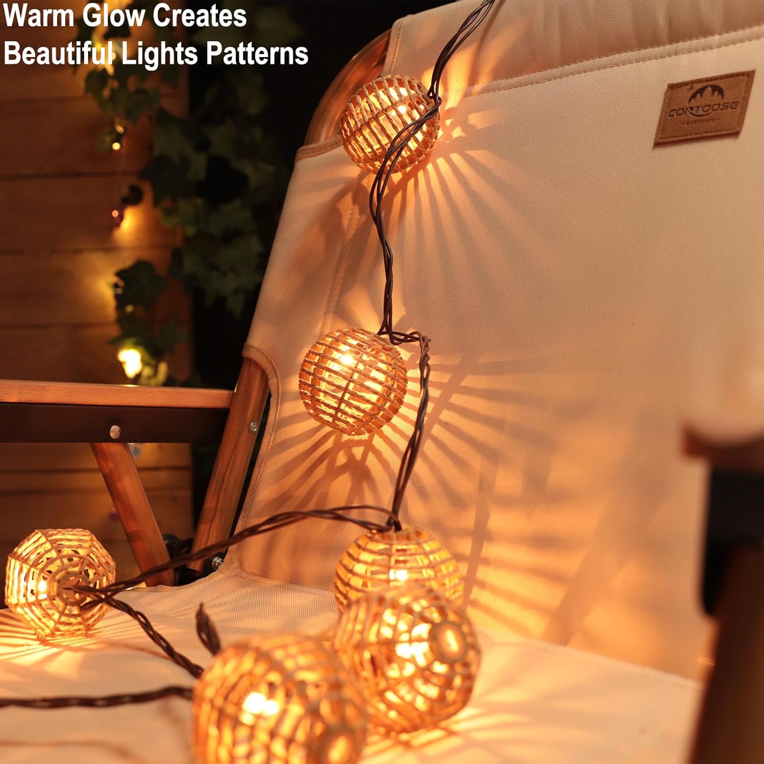 TWINKVILLA Decorative String Lights Plug in with 10 Incandescent Bulbs, Natural Rattan Globe Boho Lantern String Lights Connectable Weatherproof Outdoor Indoor for Bedroom Patio Pergola Decor
