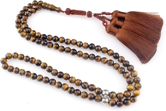 Muslims Islamic Dhikr Tasbeeh Tasbih Prayer Beads, 99 Tiger Eye Stone Beads with Tassel