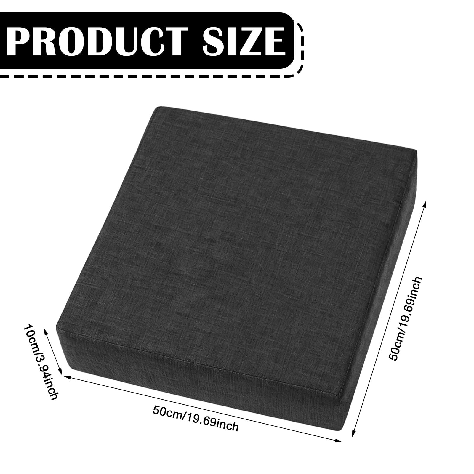 GBKDQQ Coussin rehausseur de siège, 50 x 50 x 10 cm, en mousse à mémoire de forme, coussin de sol pour salon, chaise longue, canapé, fauteuil, bureau (noir)
