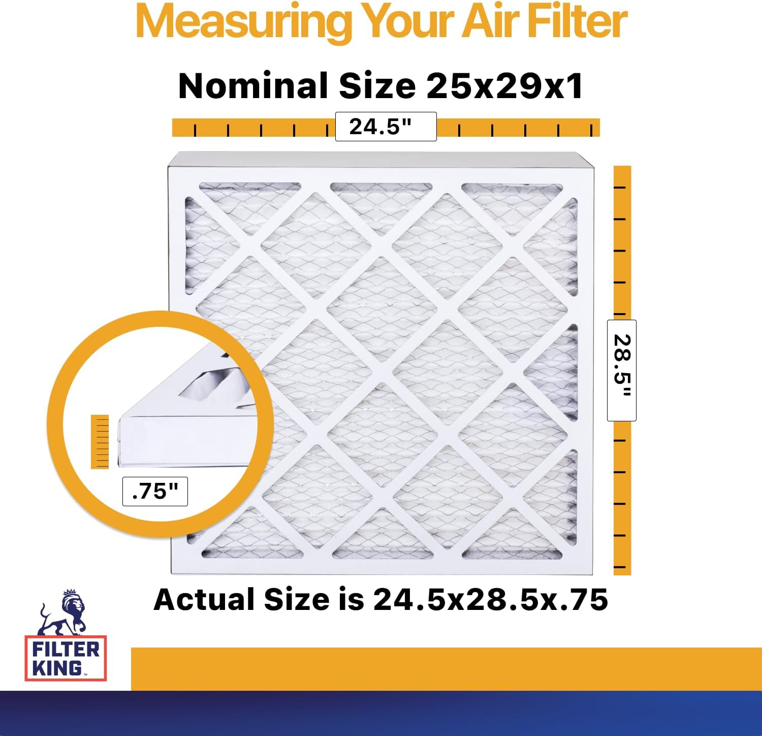 Filter King 25x29x1 Air Filter (MERV 13) (12-Pack) Dust & Allergy Control AC Furnace Filters, MADE IN USA, HVAC, Pleated, Electrostatic (Actual Size: 24.5 x 28.5 x .75)