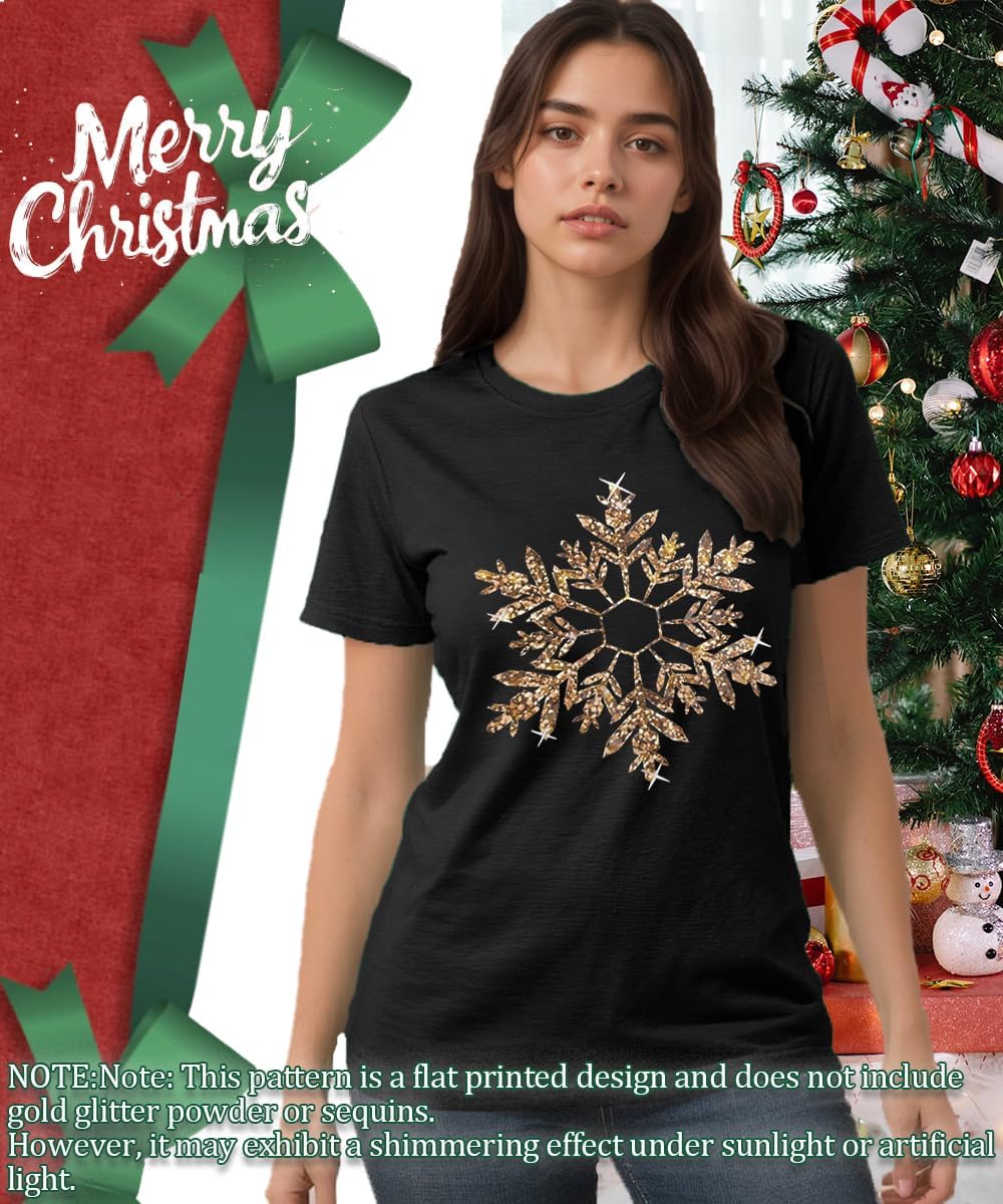 Christmas Shirts for Women Cute Snowflake Graphic T Shirt Casual Short Sleeve Holiday Outfit Tops - Image 4