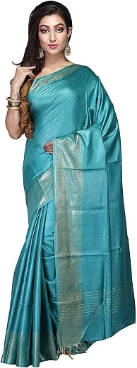 STB-SILK TEXTILES BHAGALPUR Women's Royal Blue Pure Munga Silk Saree With Unstiched Blouse Piece Made By HANDLOOM WEAVING.