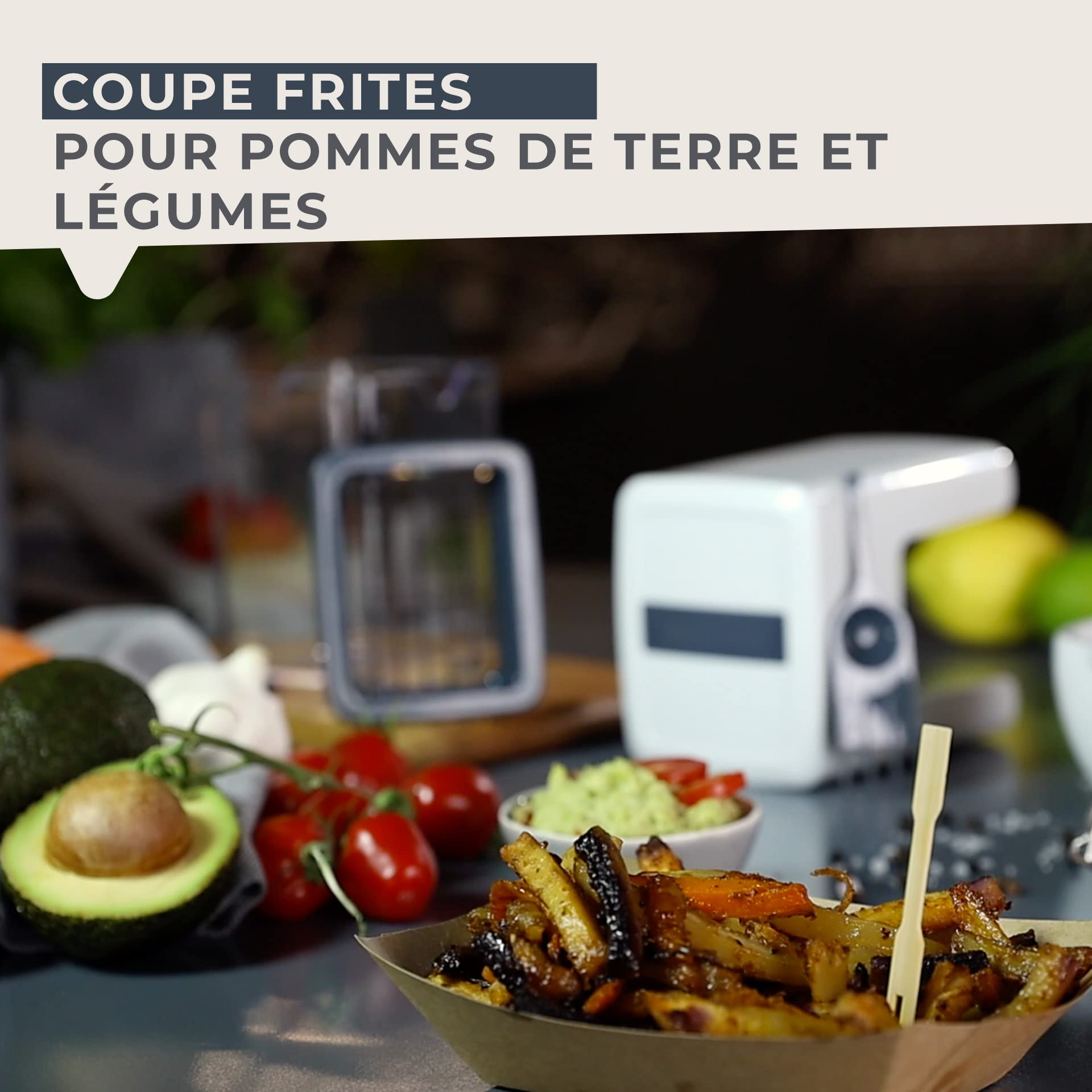 Fackelmann 27902 Coupe frite Manuel avec récipient et Brosse de Nettoyage, Coupe légumes, Coupe frite, ustensile de Cuisine, Plastique, Blanc, Bleu, 11,5 x 10 x 16 cm