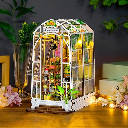 Miniatura 2 de Kit de rincón de libros de bricolaje, rompecabezas de madera 3D con caja de música, soporte de libros de madera, edificio de modelos, estantería de