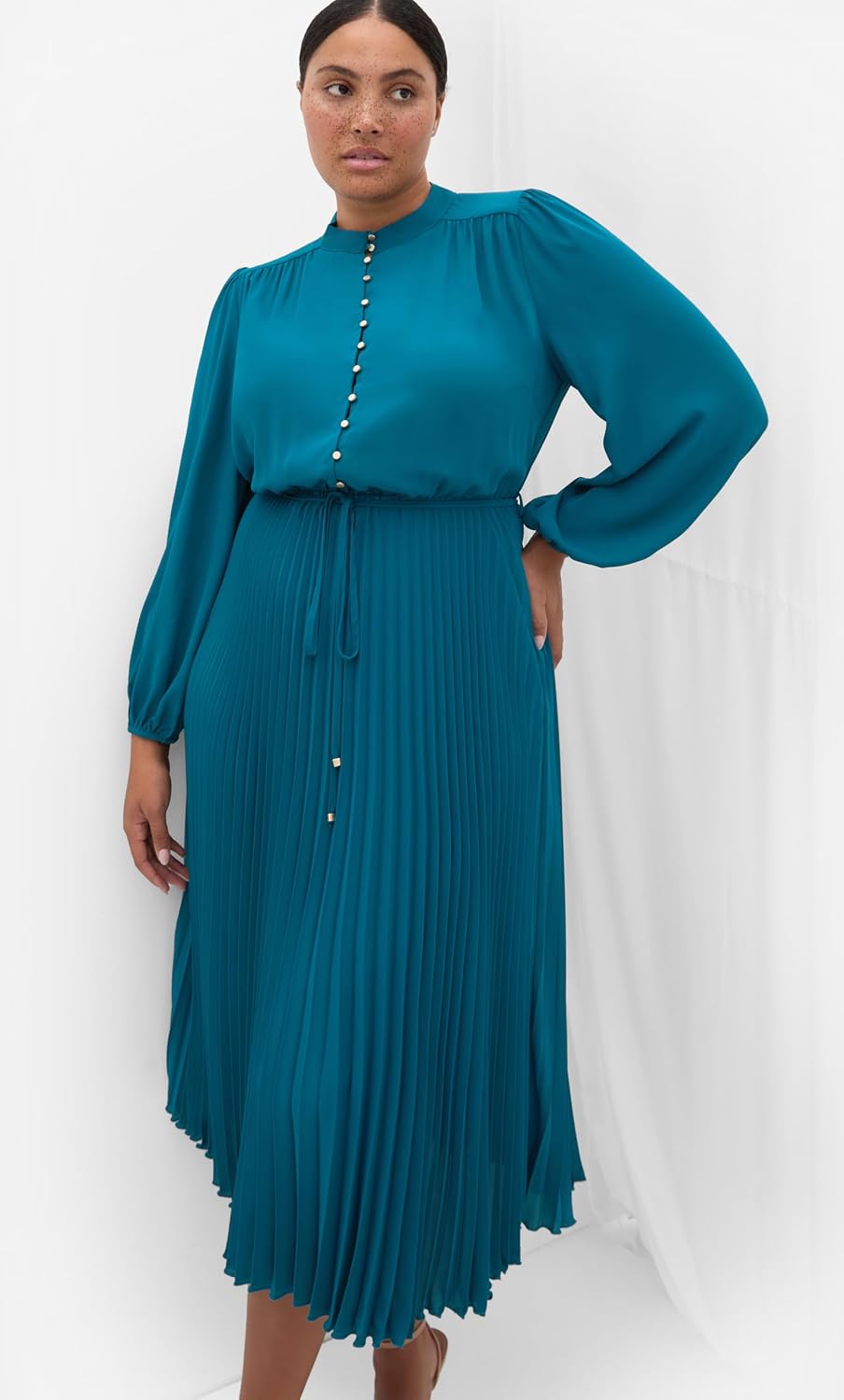 City Chic Plus Size Dress - Halle Long Sleeve Pleat