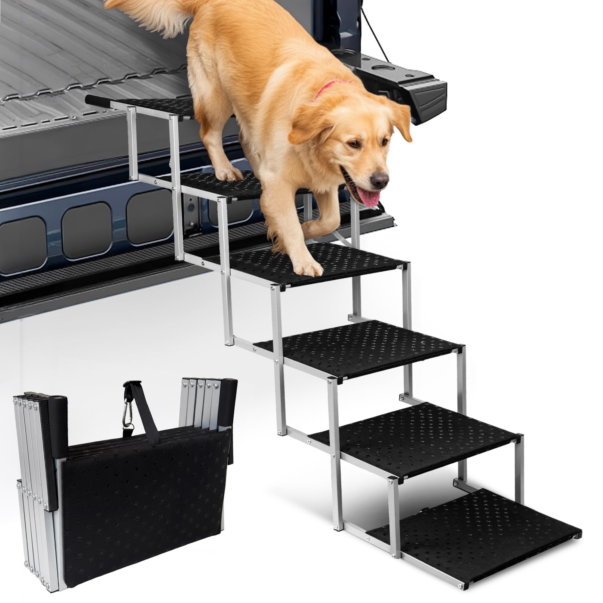 Niubya Escaleras para Perros Coche Plegables-Soporta 113kg-Protege Articulaciones para Perros Grandes, Mayores o con Movilidad Reducida-Superficie Antideslizante, Marco Metálico, 6 Peldaños