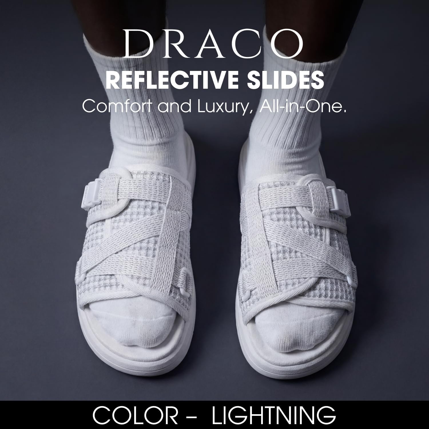  Slides Reflective Slides for Men and Women, Wrapped in Reflective 3M with Adjustable Straps for Wide/Narrow Feet, Sandals with Arch Support & Slip Resistant, Men & Women Footwear, Black thumbnail