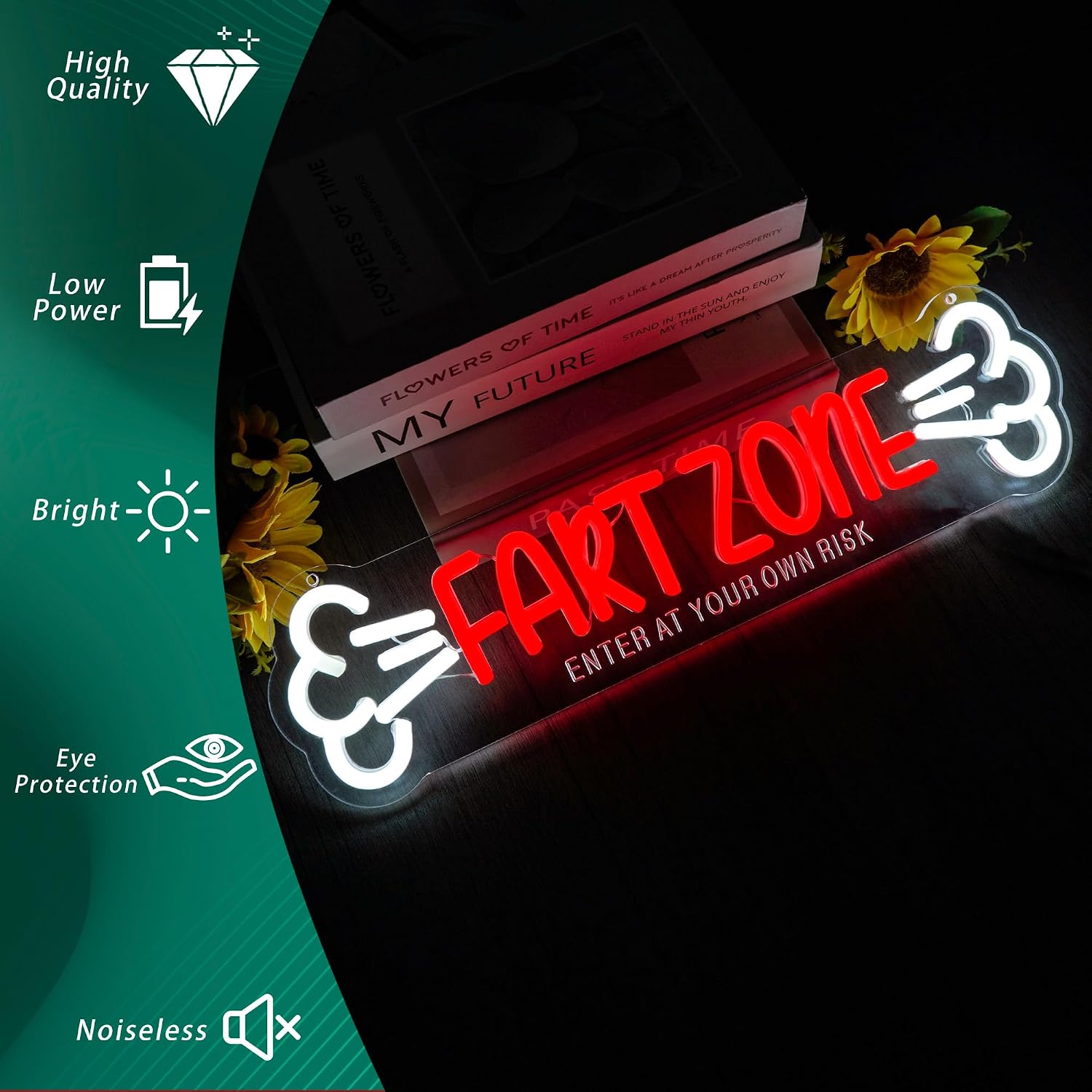 Fart Zone Neon Sign Enter At Your Own Risk, LED Lighted Funny Bathroom Game Room Wall Decor for Man Cave Garage Bar, USB Powered Glowing Sign, Cool Gag Gift for Men Him(16.5 * 4.4inch)