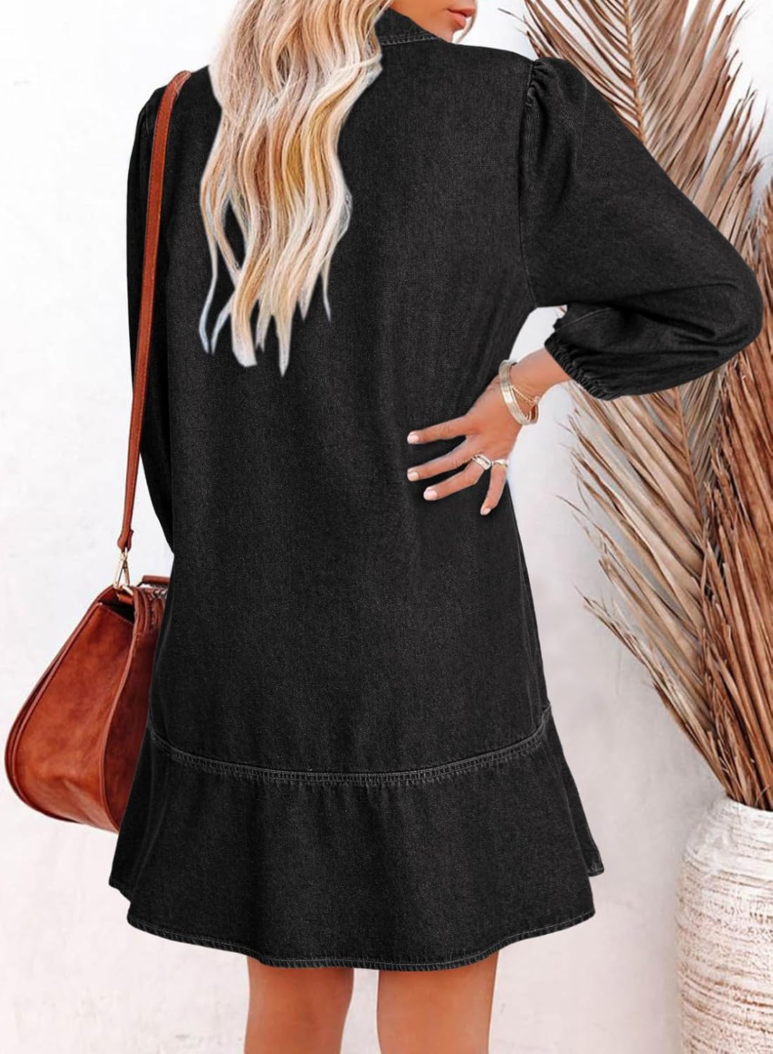 Dokotoo Denim Dress for Women Summer Casual Babydoll 2026 V Neck 3/4 Puff Sleeve Jean Dresses - Image 2